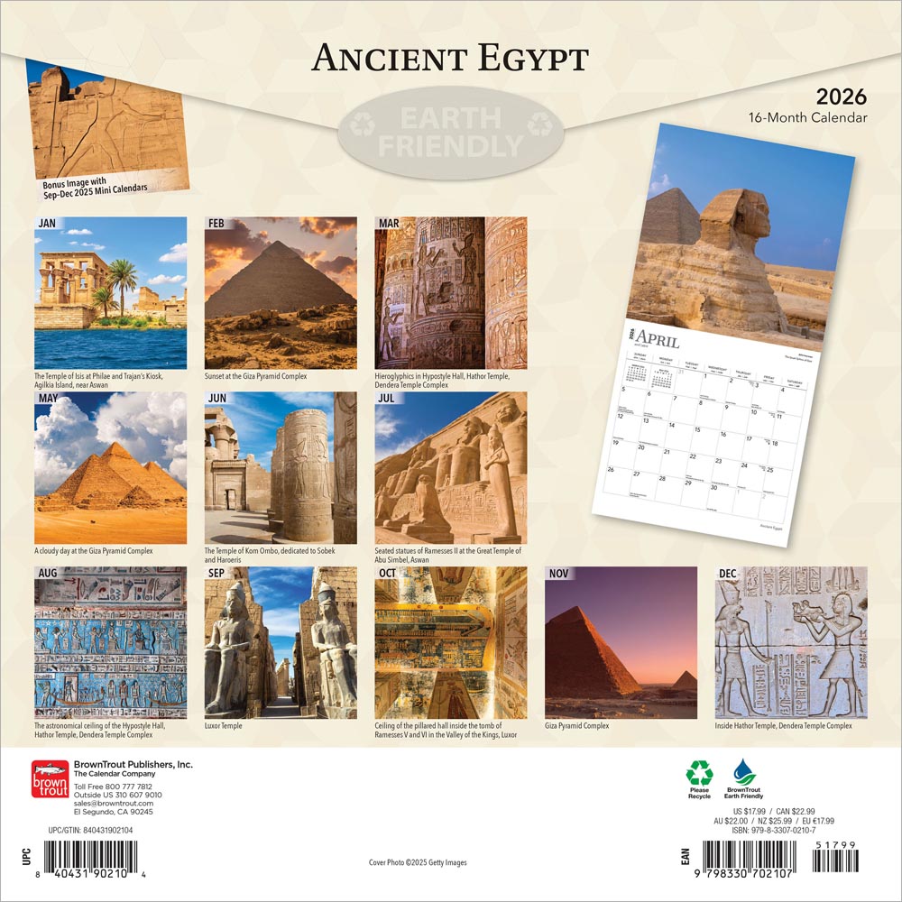 Ancient Egypt | 2026 12 x 24 Inch (Hanging) Monthly Square Wall Calendar