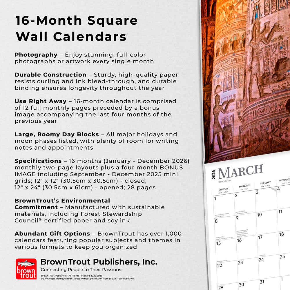 Ancient Egypt | 2026 12 x 24 Inch (Hanging) Monthly Square Wall Calendar