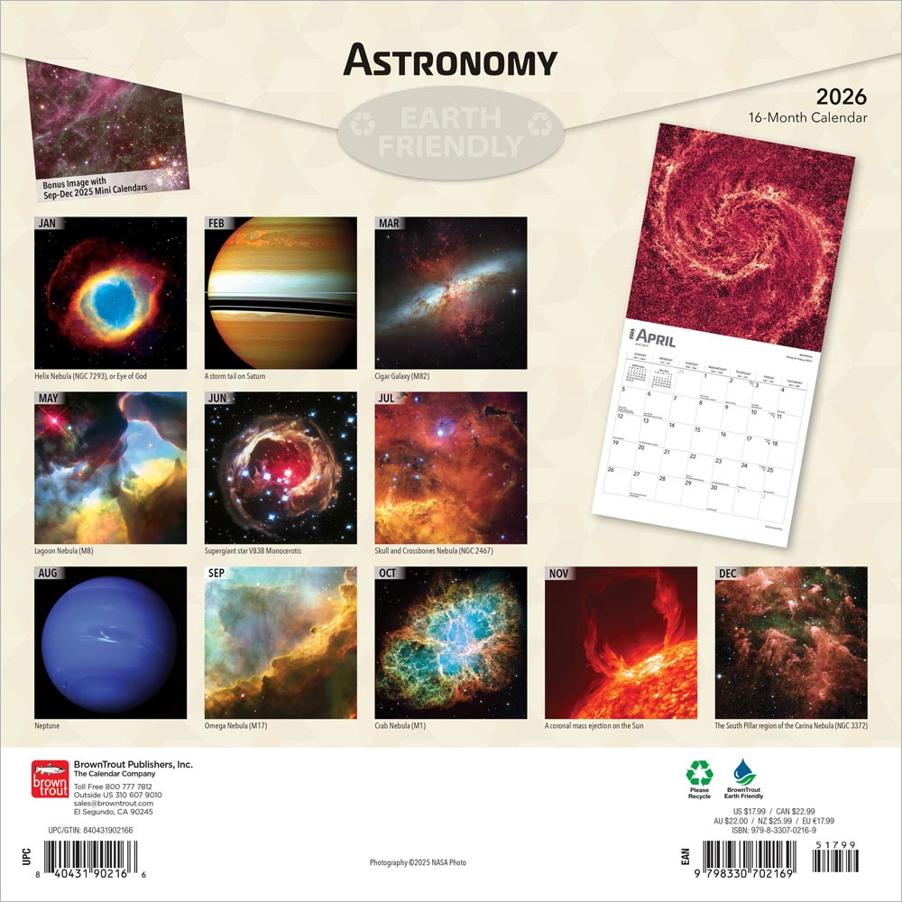 Astronomy | 2026 12 x 24 Inch (Hanging) Monthly Square Wall Calendar | Foil Stamped Cover