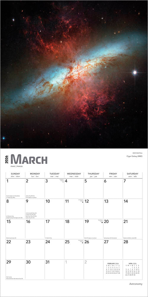 Astronomy | 2026 12 x 24 Inch (Hanging) Monthly Square Wall Calendar | Foil Stamped Cover