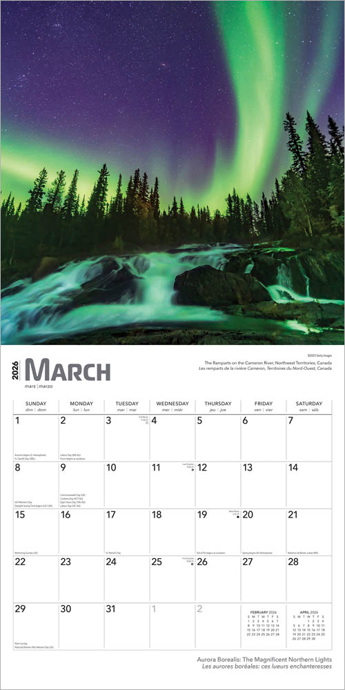 Aurora Borealis | 2026 12 x 24 Inch (Hanging) Monthly Square Wall Calendar | Foil Stamped Cover | English/French Bilingual