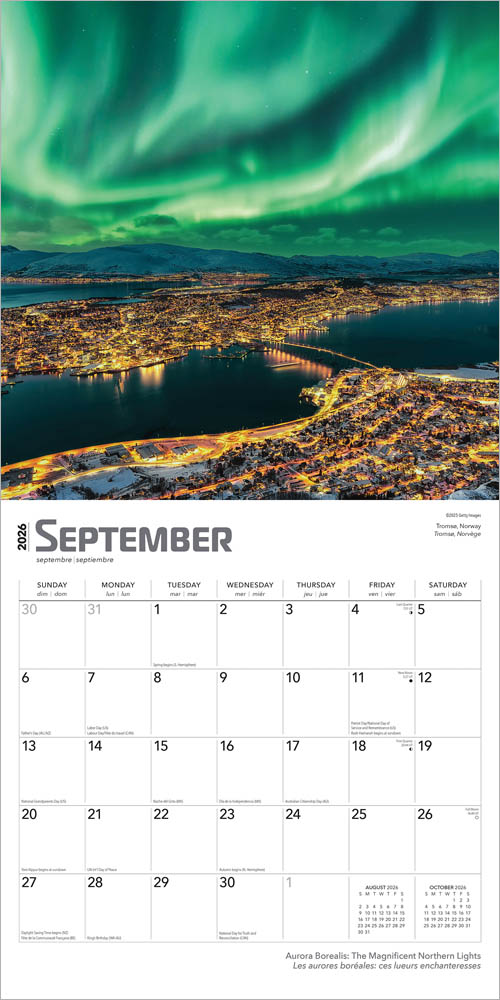Aurora Borealis | 2026 12 x 24 Inch (Hanging) Monthly Square Wall Calendar | Foil Stamped Cover | English/French Bilingual