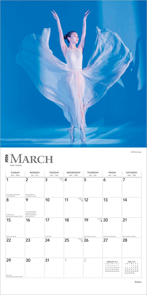 Ballet | 2026 12 x 24 Inch (Hanging) Monthly Square Wall Calendar | Foil Stamped Cover