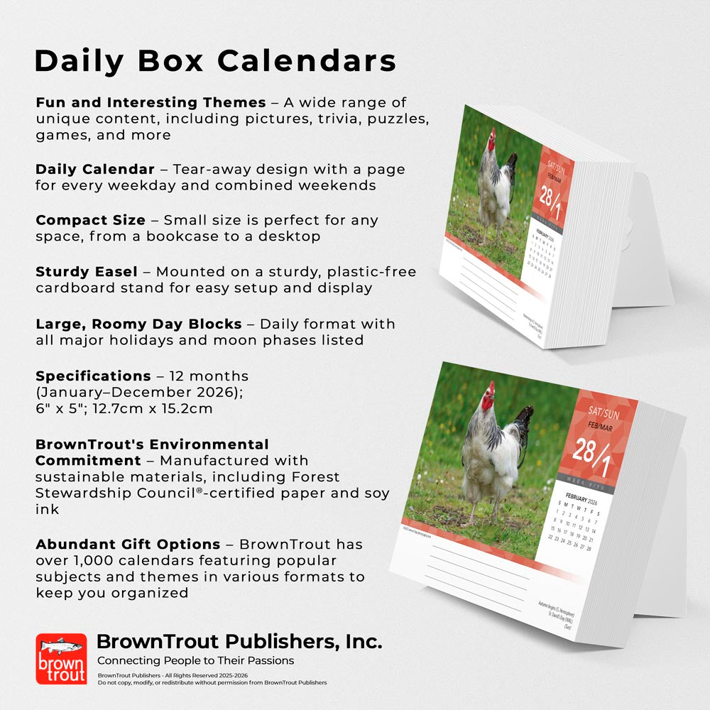 Chickens | 2026 6 x 5 Inch Daily Desktop Box Calendar | New Page Every Day