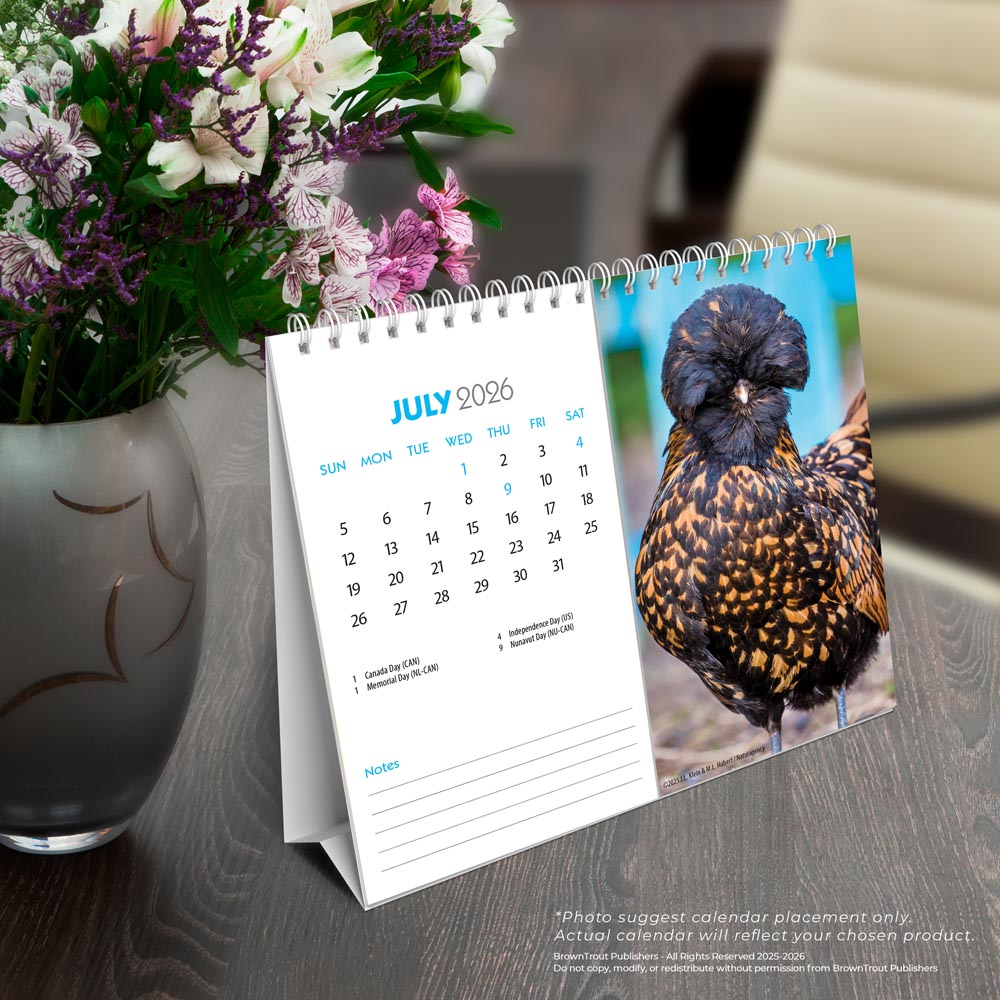 Chickens | 2026 7.5 x 6 Inch Monthly Double-View Easel Desk Calendar
