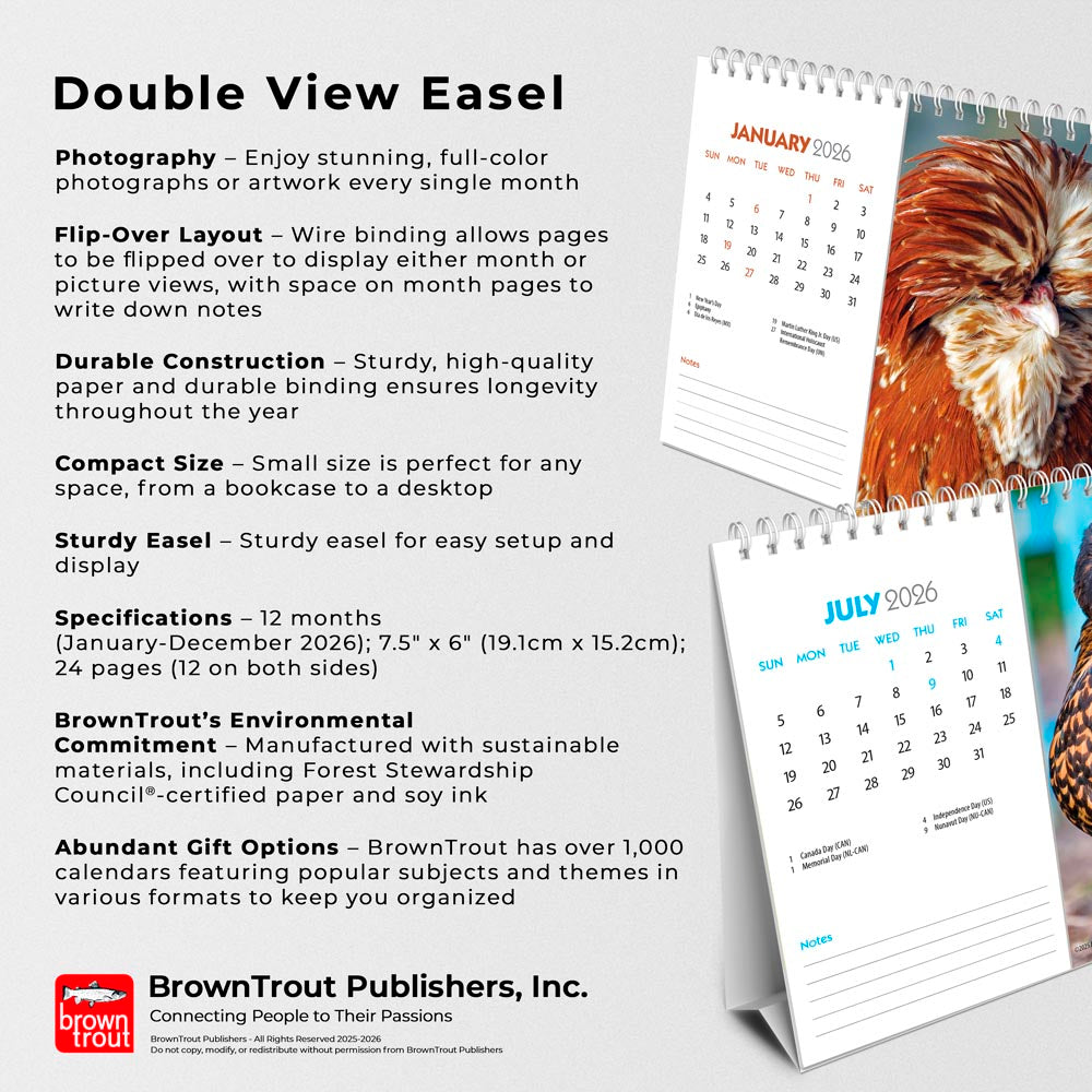 Chickens | 2026 7.5 x 6 Inch Monthly Double-View Easel Desk Calendar