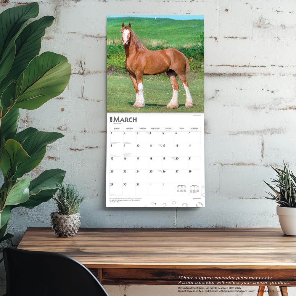 Clydesdales | 2026 12 x 24 Inch (Hanging) Monthly Square Wall Calendar