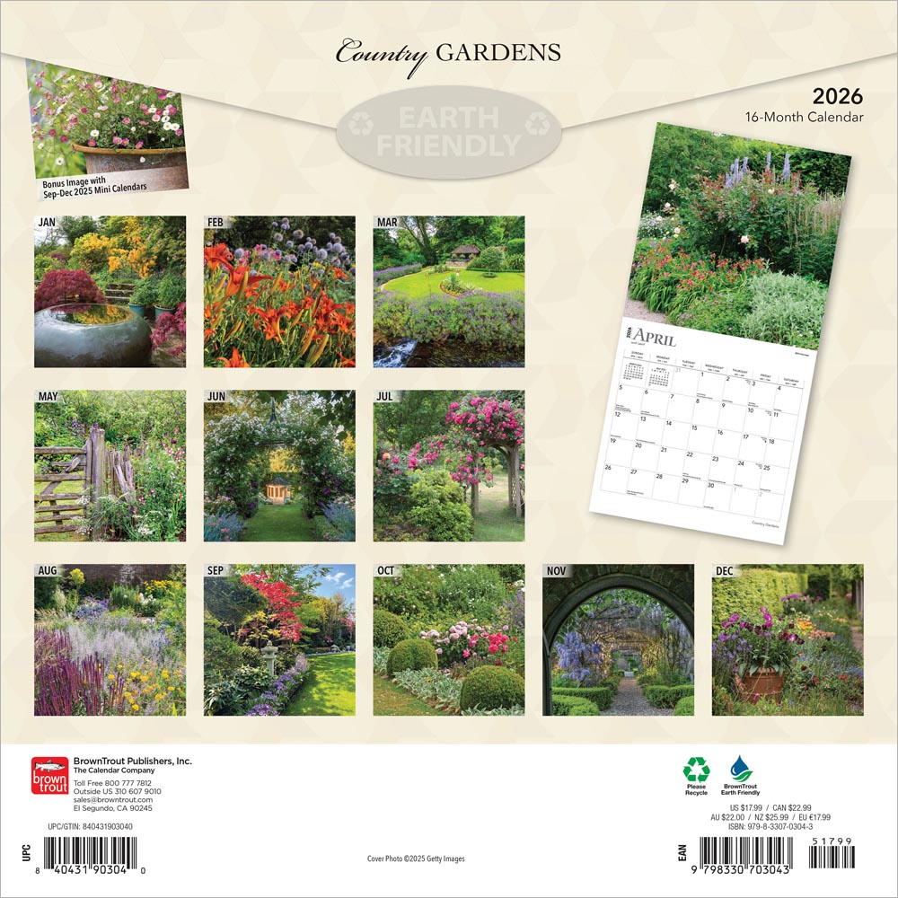 Country Gardens | 2026 12 x 24 Inch (Hanging) Monthly Square Wall Calendar