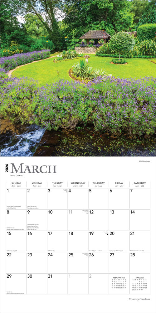 Country Gardens | 2026 12 x 24 Inch (Hanging) Monthly Square Wall Calendar