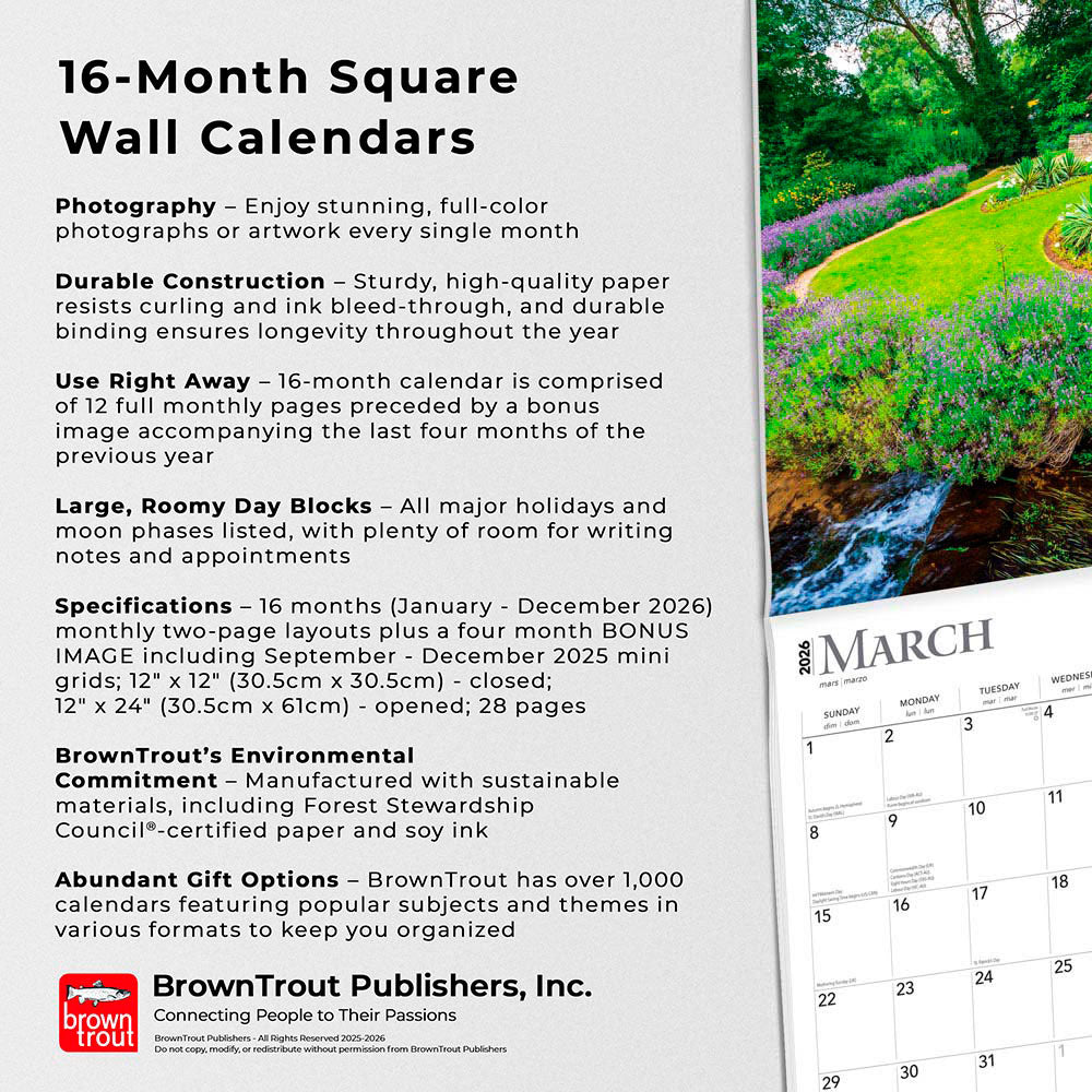 Country Gardens | 2026 12 x 24 Inch (Hanging) Monthly Square Wall Calendar