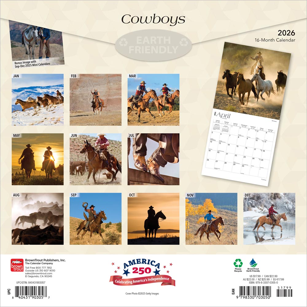 Cowboys | 2026 12 x 24 Inch (Hanging) Monthly Square Wall Calendar