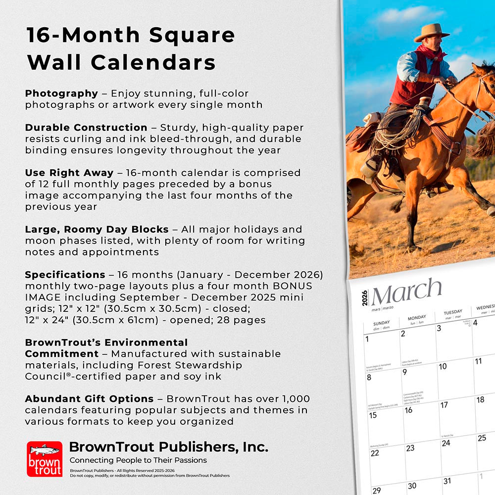 Cowboys | 2026 12 x 24 Inch (Hanging) Monthly Square Wall Calendar