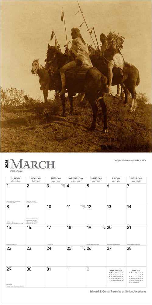 Edward S. Curtis Portraits of Native Americans | 2026 12 x 24 Inch (Hanging) Monthly Square Wall Calendar