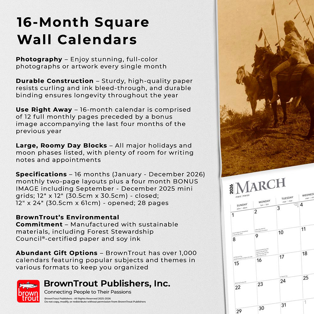 Edward S. Curtis Portraits of Native Americans | 2026 12 x 24 Inch (Hanging) Monthly Square Wall Calendar