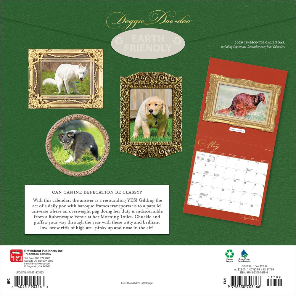 Doggie Doo Doo | 2026 12 x 24 Inch (Hanging) Monthly Square Wall Calendar