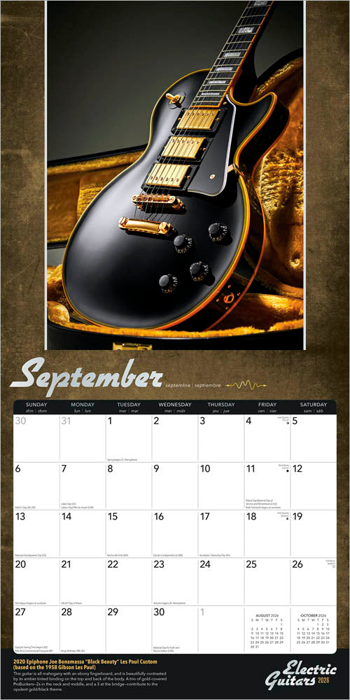 Electric Guitars | 2026 12 x 24 Inch (Hanging) Monthly Square Wall Calendar | Foil Stamped Cover