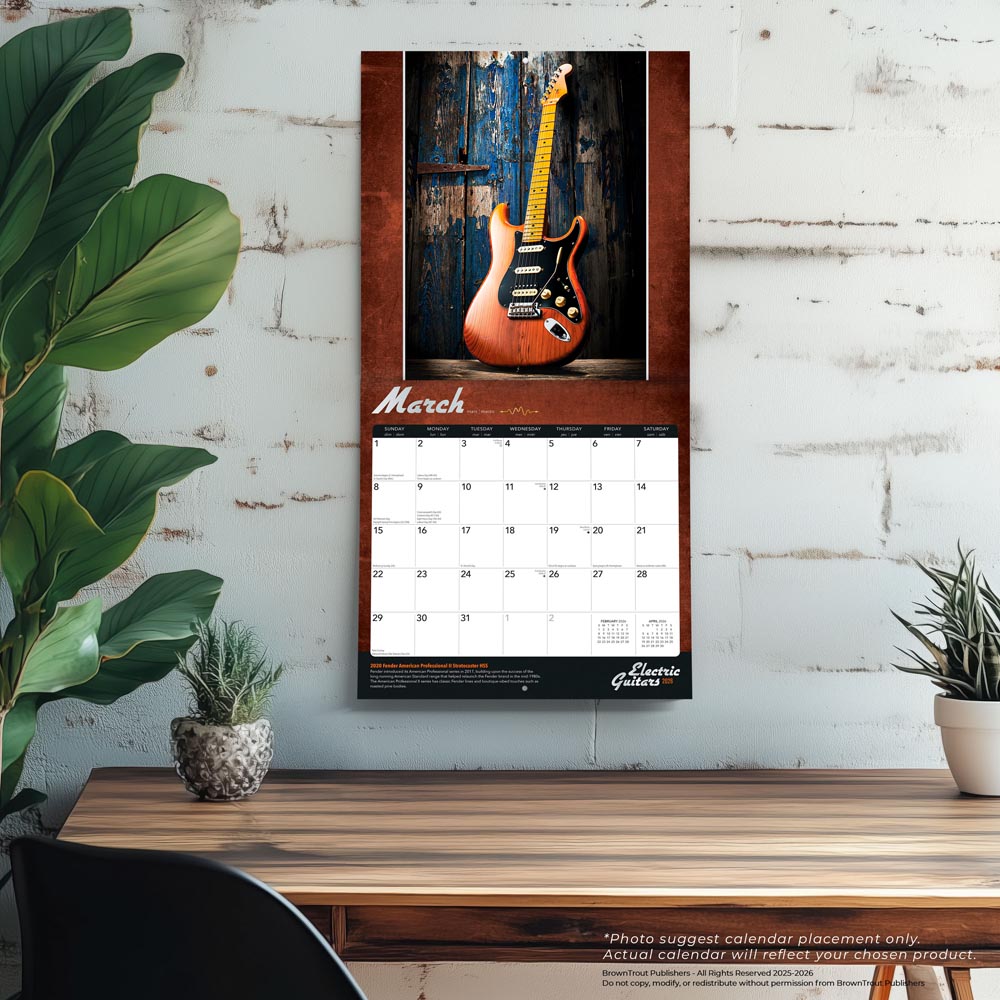 Electric Guitars | 2026 12 x 24 Inch (Hanging) Monthly Square Wall Calendar | Foil Stamped Cover