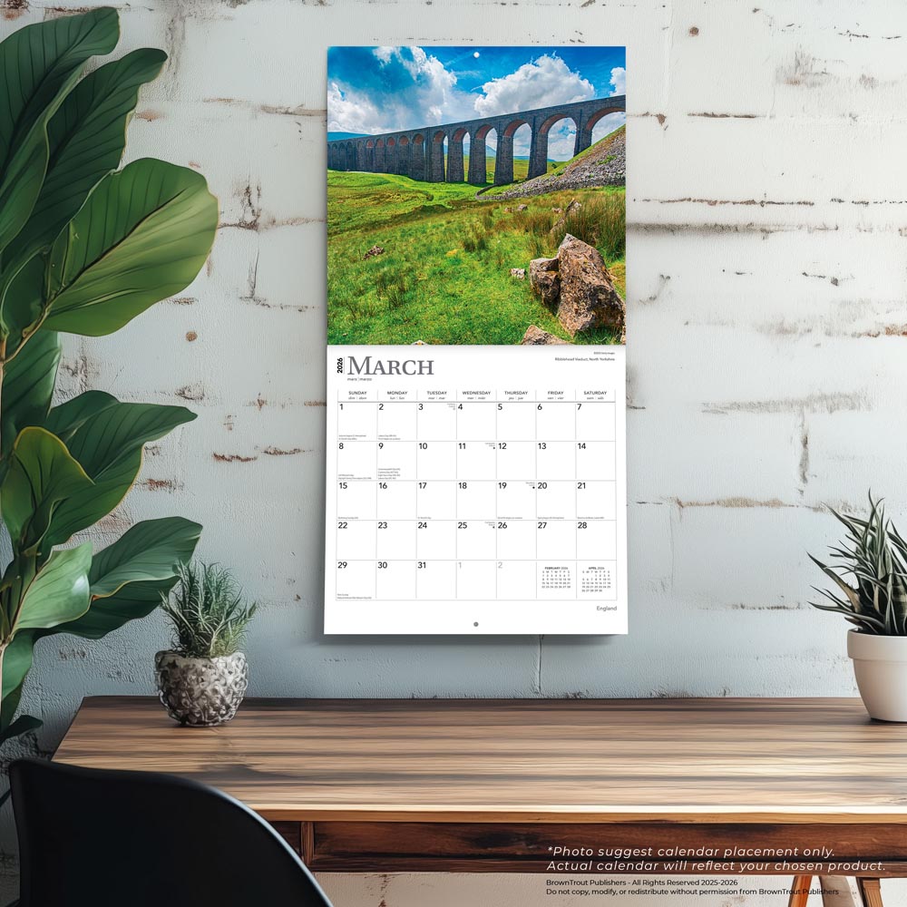 England | 2026 12 x 24 Inch (Hanging) Monthly Square Wall Calendar