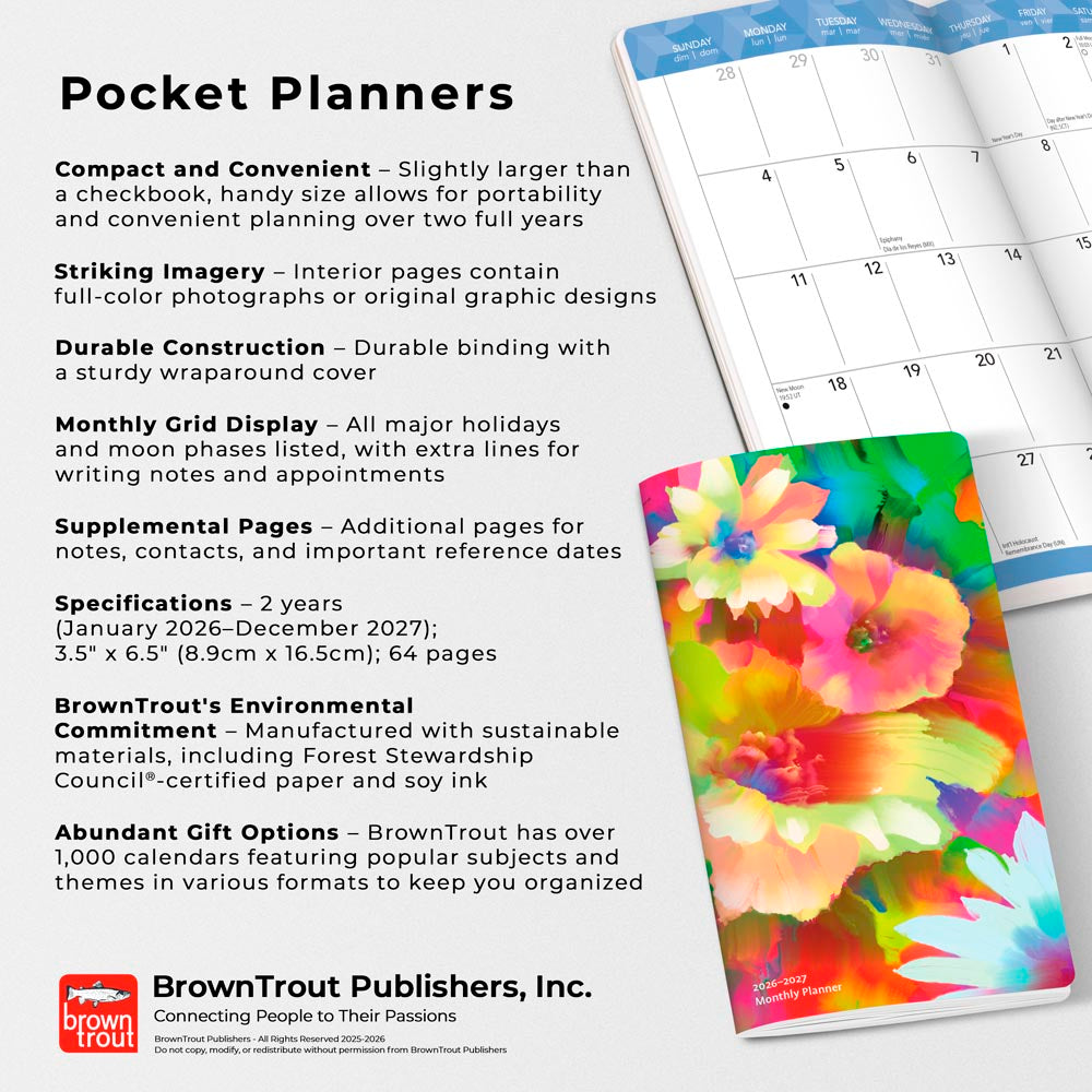 Floral Fireworks | 2026-2027 3.5 x 6.5 Inch Two Year Monthly Pocket Planner Calendar