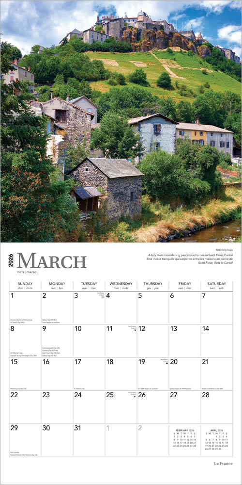 France | 2026 12 x 24 Inch (Hanging) Monthly Square Wall Calendar | Foil Stamped Cover | English/French Bilingual