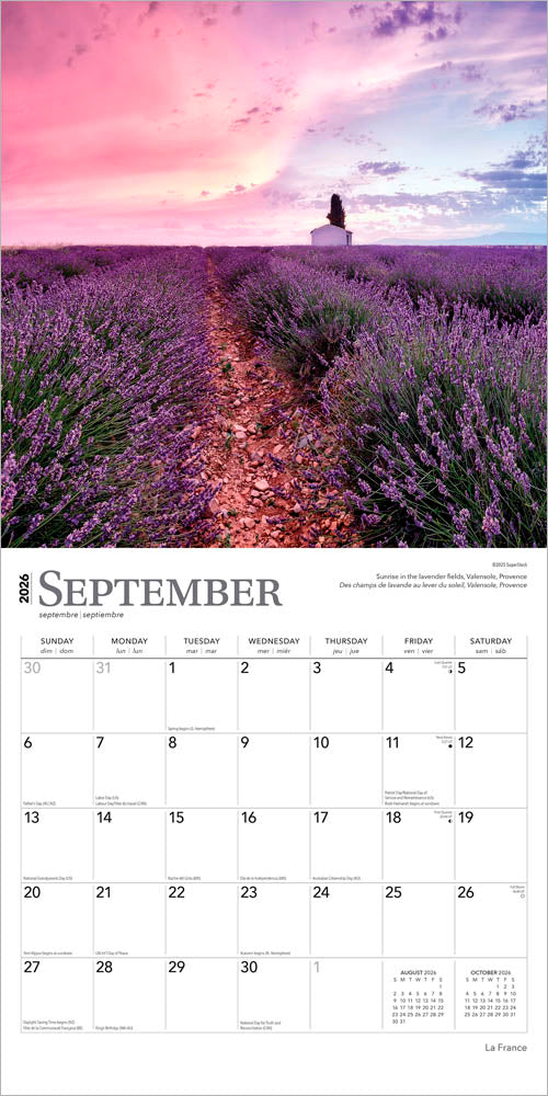 France | 2026 12 x 24 Inch (Hanging) Monthly Square Wall Calendar | Foil Stamped Cover | English/French Bilingual
