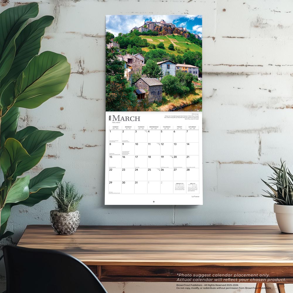 France | 2026 12 x 24 Inch (Hanging) Monthly Square Wall Calendar | Foil Stamped Cover | English/French Bilingual