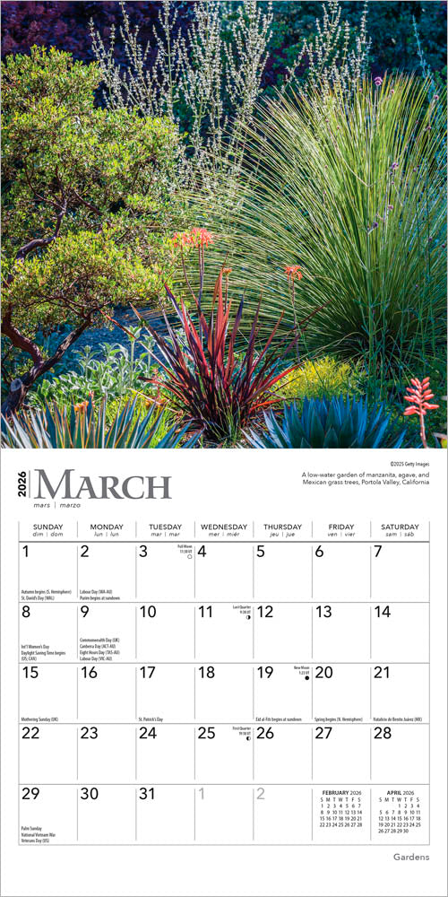 Gardens | 2026 7 x 14 Inch (Hanging) Monthly Mini Wall Calendar