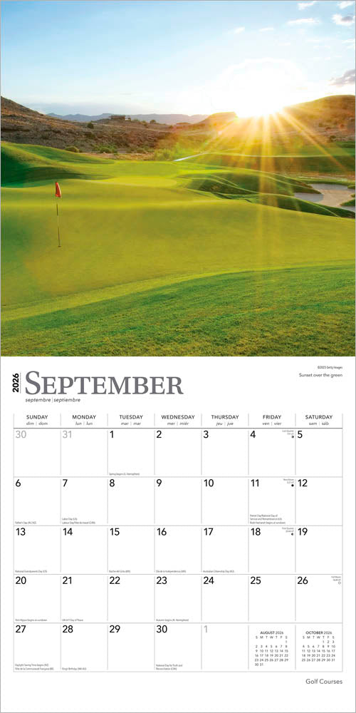 Golf Courses | 2026 12 x 24 Inch (Hanging) Monthly Square Wall Calendar