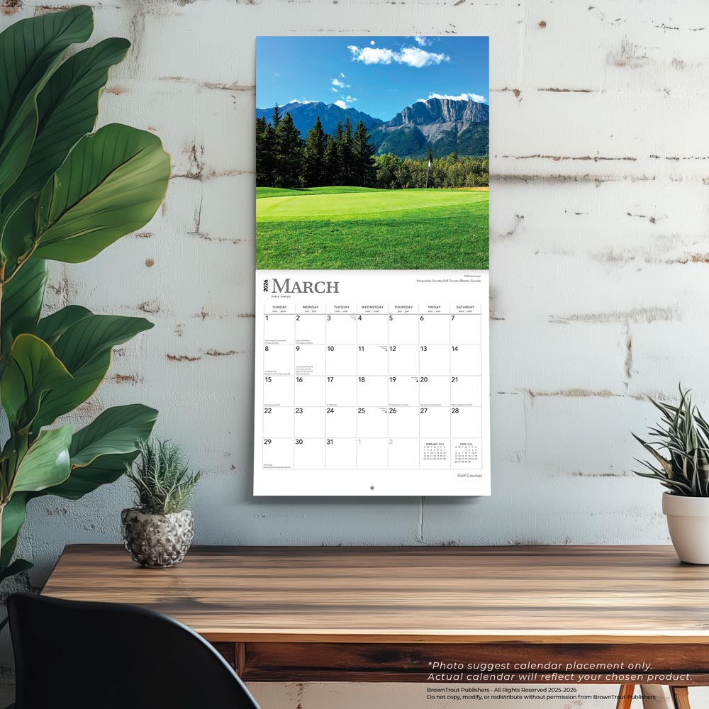 Golf Courses | 2026 12 x 24 Inch (Hanging) Monthly Square Wall Calendar