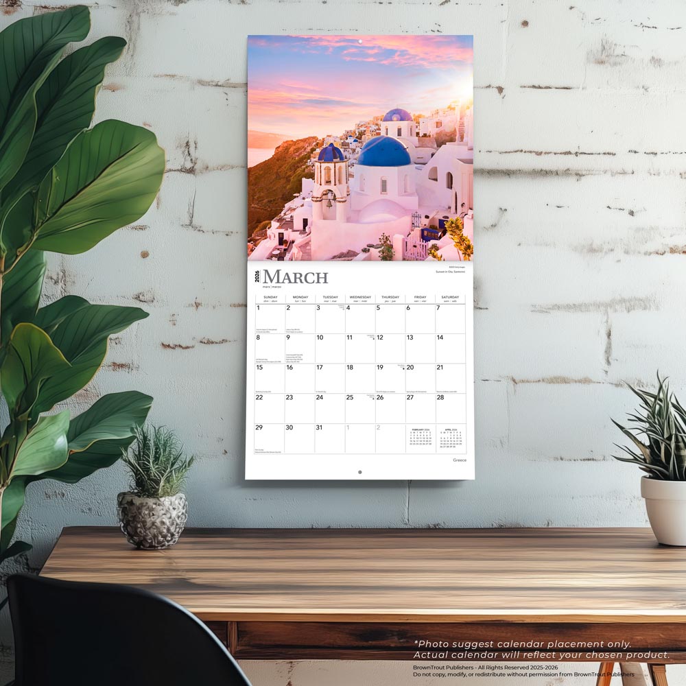 Greece | 2026 12 x 24 Inch (Hanging) Monthly Square Wall Calendar