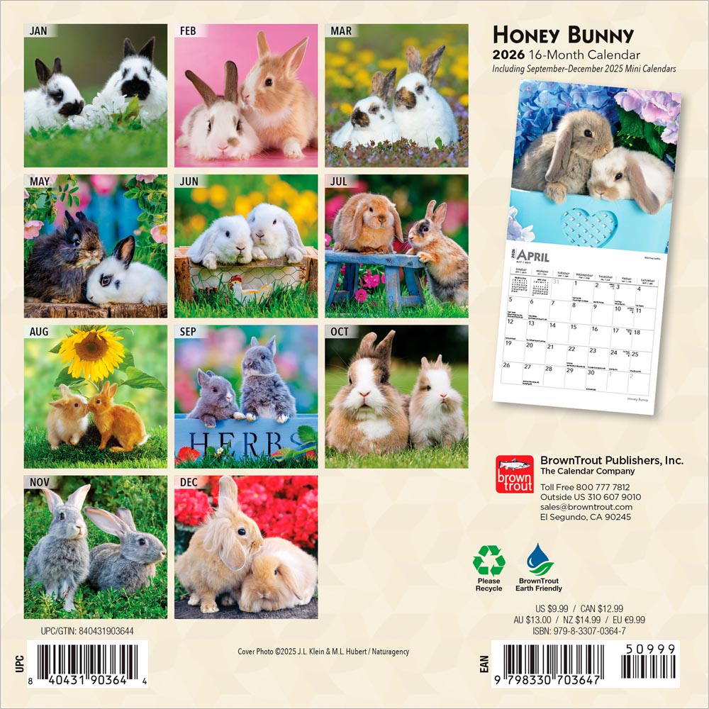 Honey Bunny | 2026 7 x 14 Inch (Hanging) Monthly Mini Wall Calendar