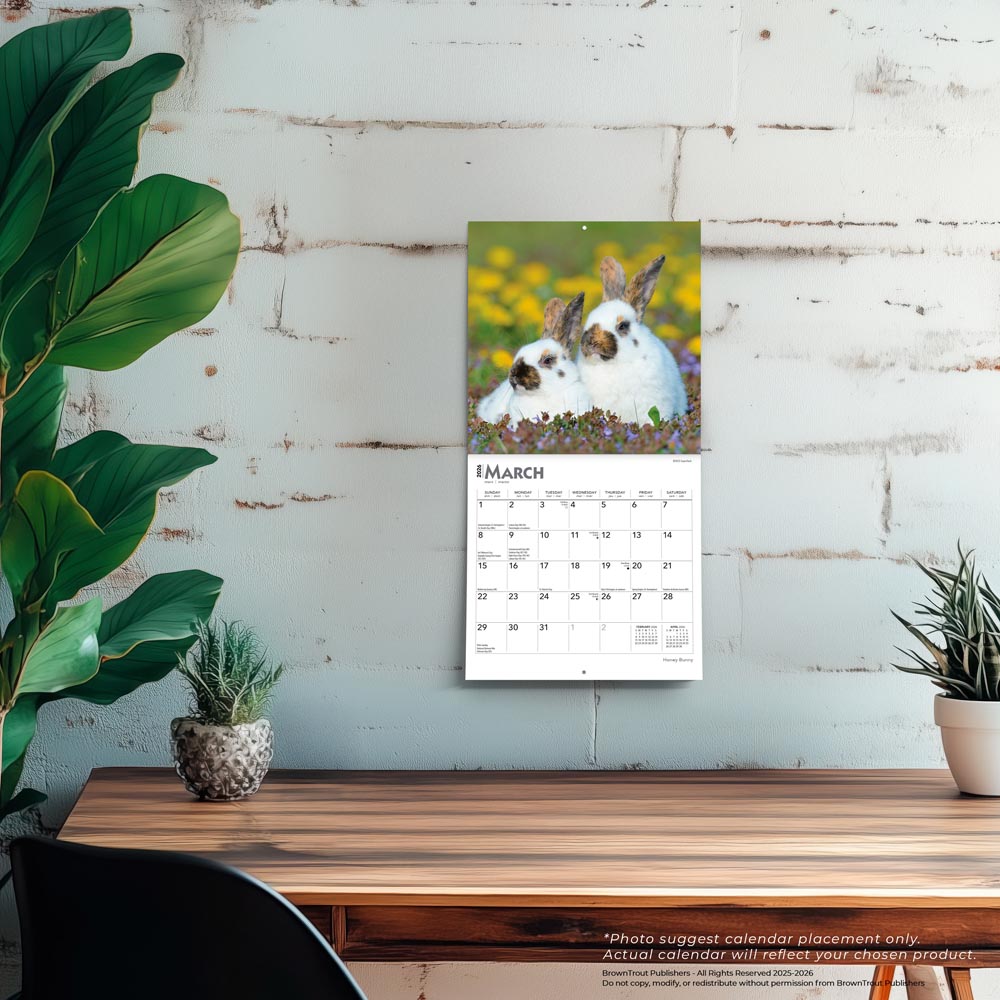 Honey Bunny | 2026 7 x 14 Inch (Hanging) Monthly Mini Wall Calendar