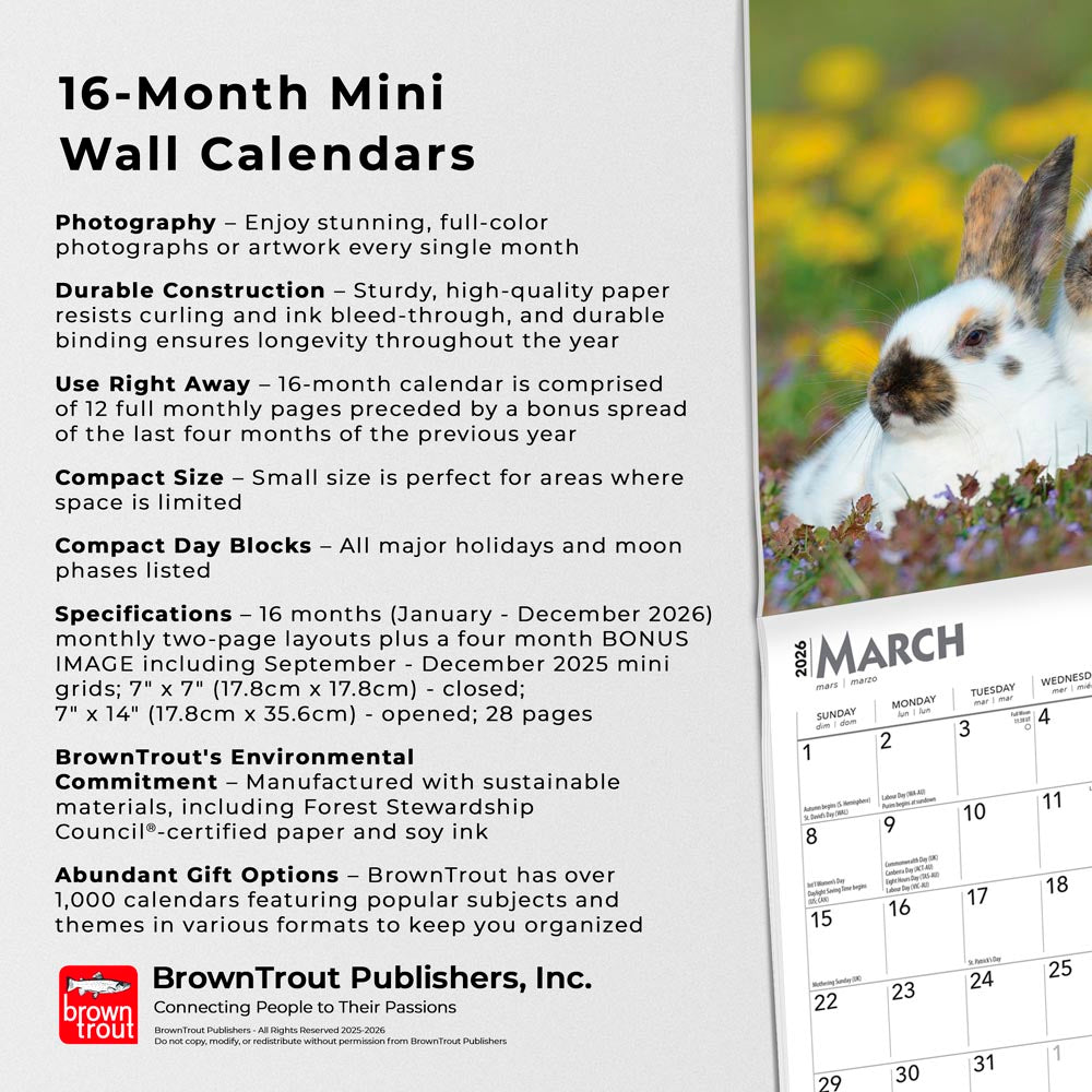 Honey Bunny | 2026 7 x 14 Inch (Hanging) Monthly Mini Wall Calendar