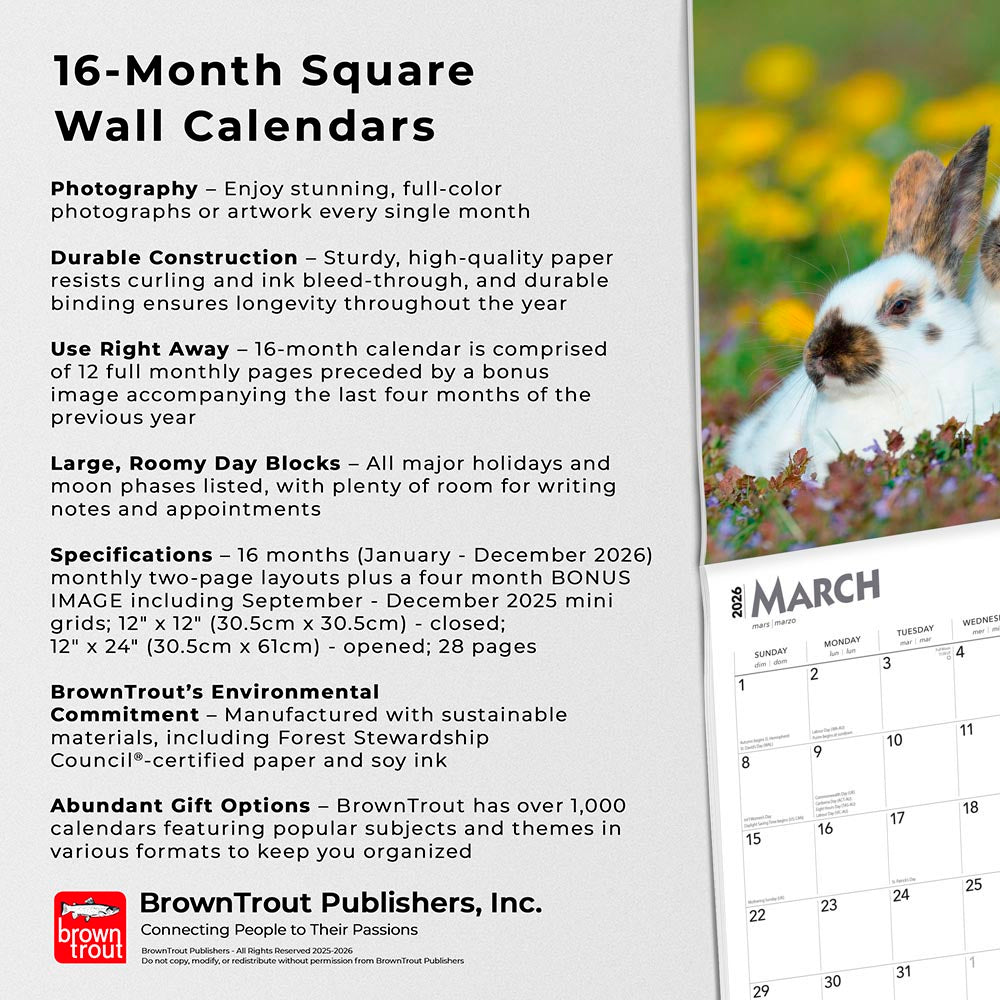Honey Bunny | 2026 12 x 24 Inch (Hanging) Monthly Square Wall Calendar