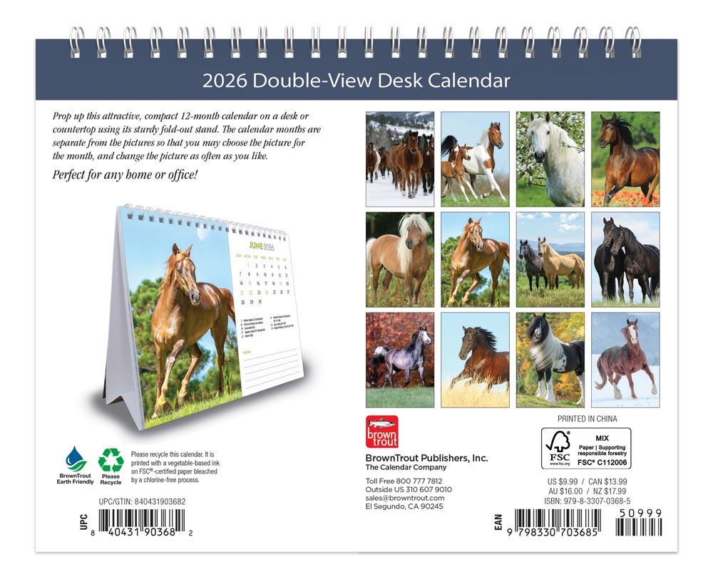 Horse Lovers | 2026 7.5 x 6 Inch Monthly Double-View Easel Desk Calendar