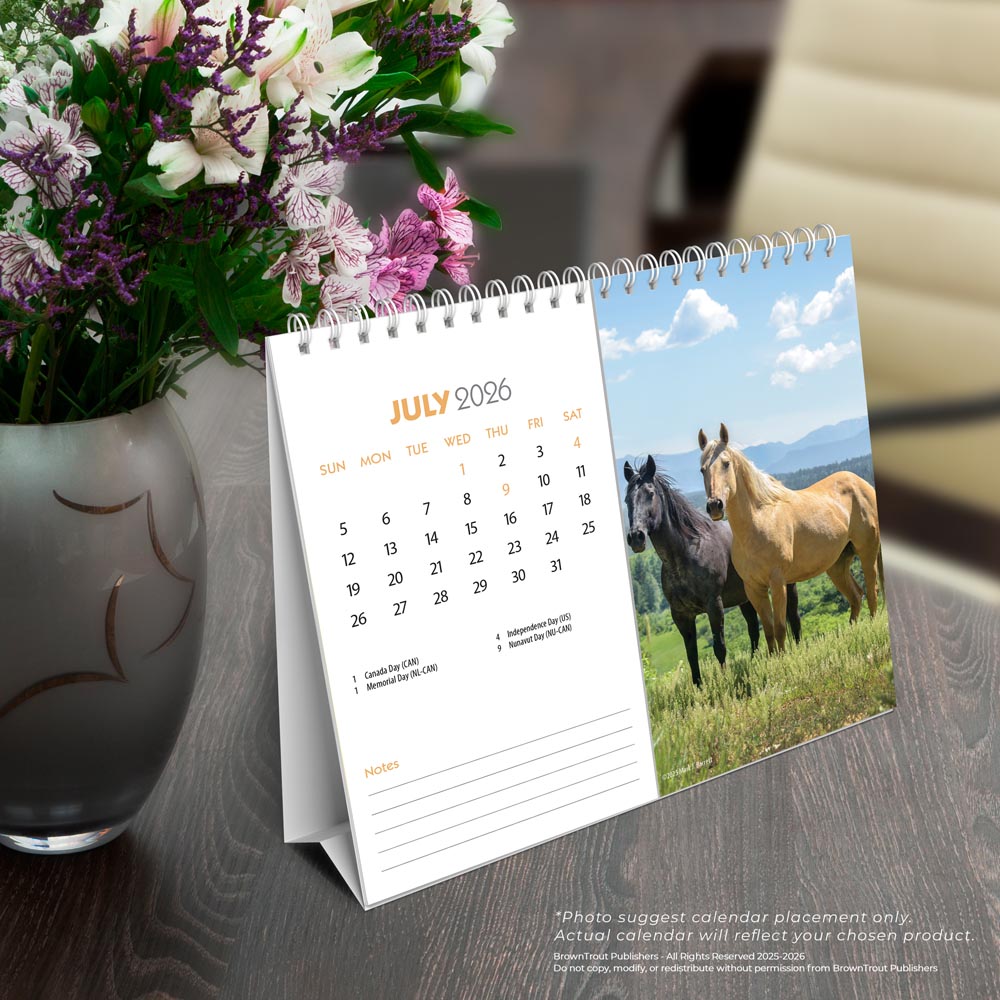 Horse Lovers | 2026 7.5 x 6 Inch Monthly Double-View Easel Desk Calendar