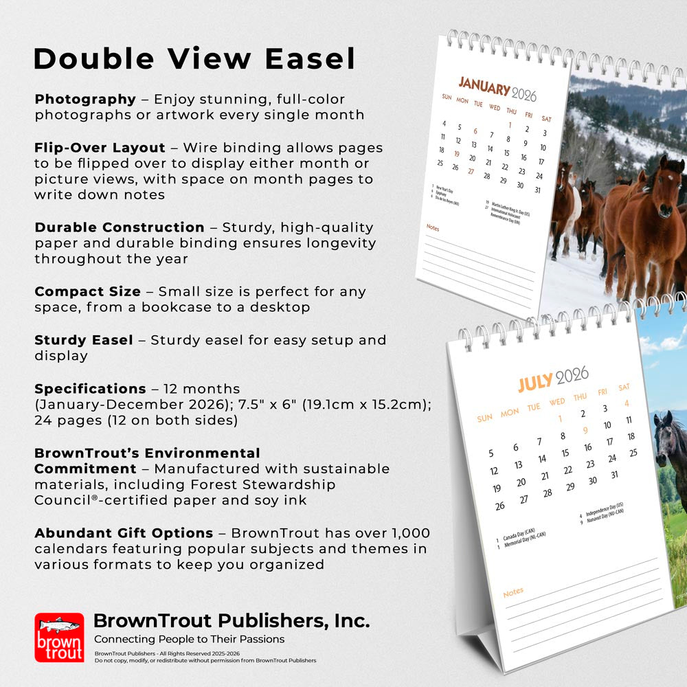 Horse Lovers | 2026 7.5 x 6 Inch Monthly Double-View Easel Desk Calendar