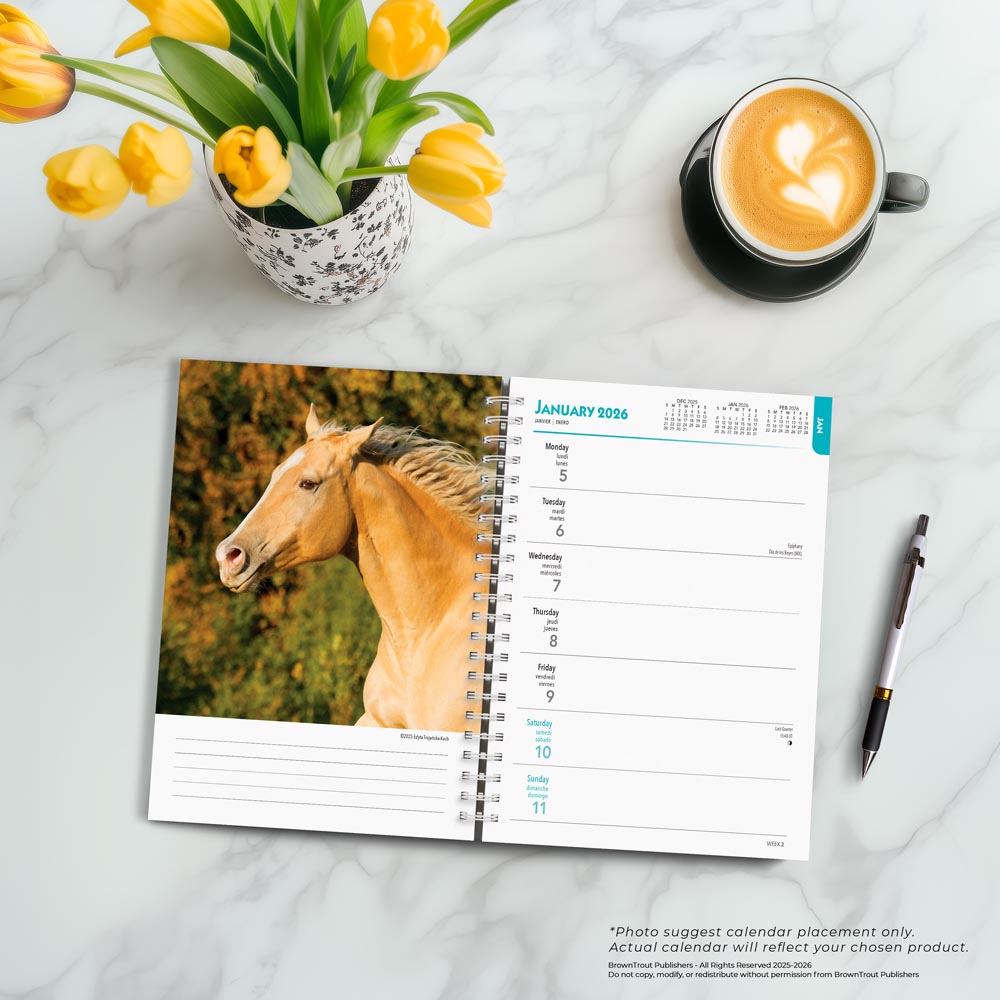 Horse Lovers | 2026 6 x 7.75 Inch Spiral-Bound Wire-O Weekly Engagement Planner Calendar | New Full-Color Image Every Week