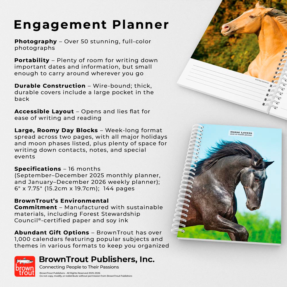 Horse Lovers | 2026 6 x 7.75 Inch Spiral-Bound Wire-O Weekly Engagement Planner Calendar | New Full-Color Image Every Week