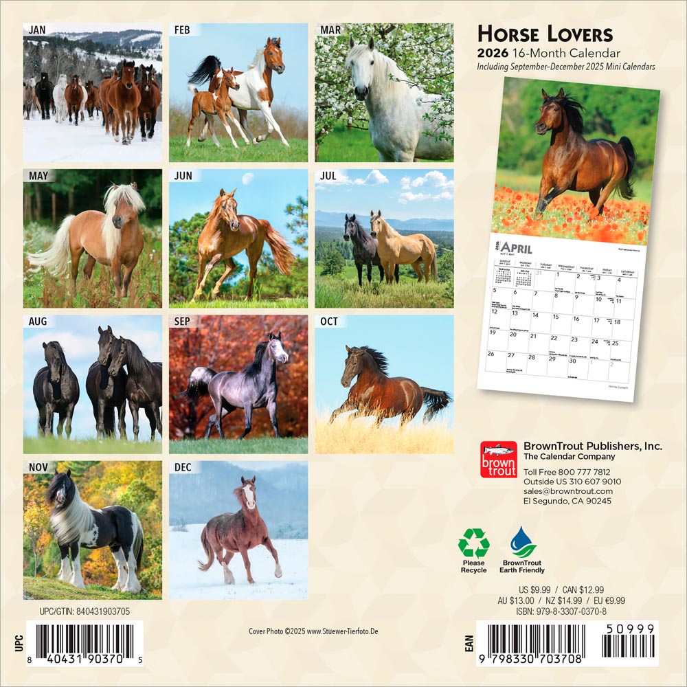 Horse Lovers | 2026 7 x 14 Inch (Hanging) Monthly Mini Wall Calendar