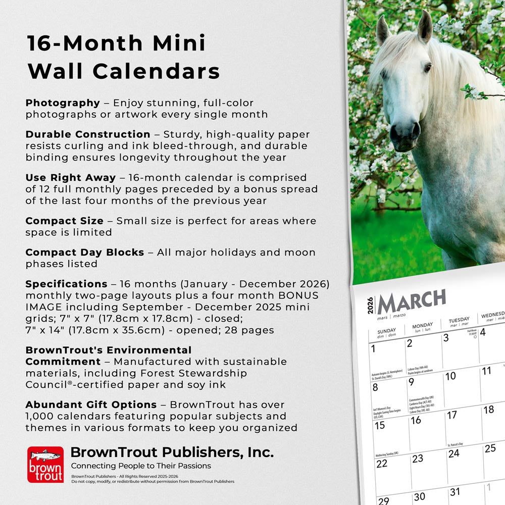 Horse Lovers | 2026 7 x 14 Inch (Hanging) Monthly Mini Wall Calendar