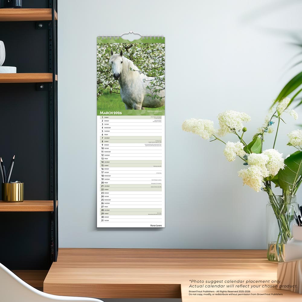 Horse Lovers | 2026  5.7 x 16.5 Inch (Hanging) Monthly Slimline Wall Calendar