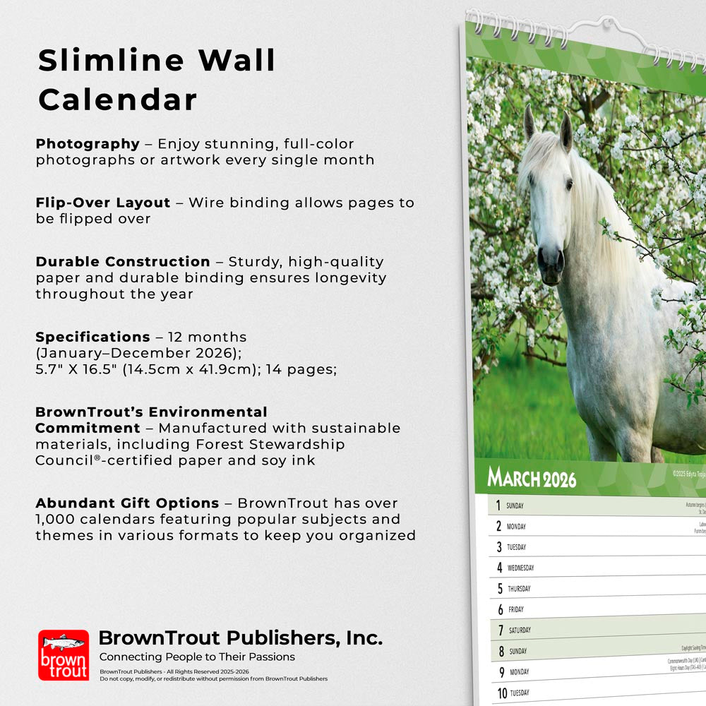 Horse Lovers | 2026  5.7 x 16.5 Inch (Hanging) Monthly Slimline Wall Calendar
