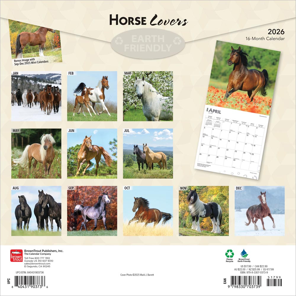 Horse Lovers | 2026 12 x 24 Inch (Hanging) Monthly Square Wall Calendar