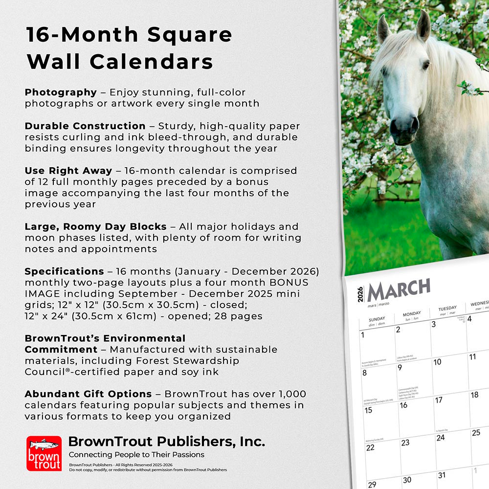 Horse Lovers | 2026 12 x 24 Inch (Hanging) Monthly Square Wall Calendar