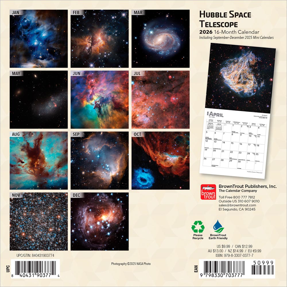 Hubble Space Telescope | 2026 7 x 14 Inch (Hanging) Monthly Mini Wall Calendar
