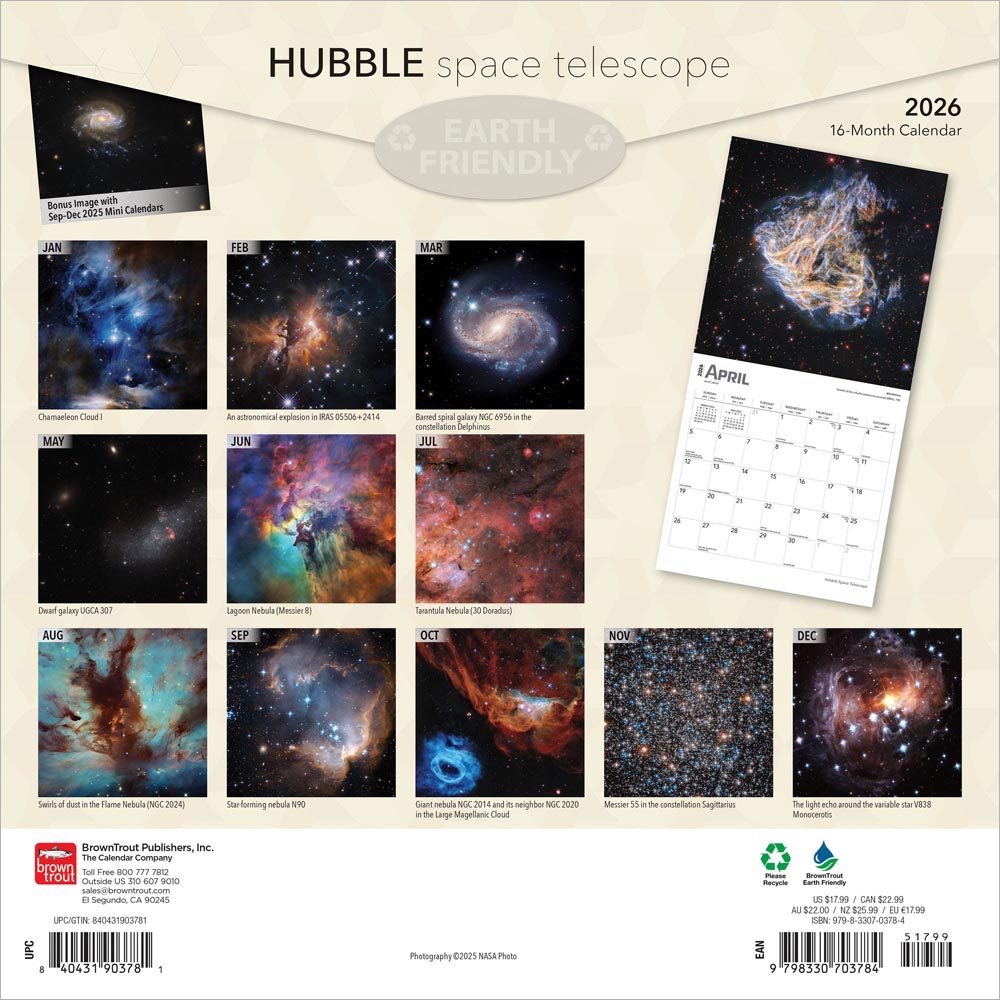 Hubble Space Telescope | 2026 12 x 24 Inch (Hanging) Monthly Square Wall Calendar | Foil Stamped Cover