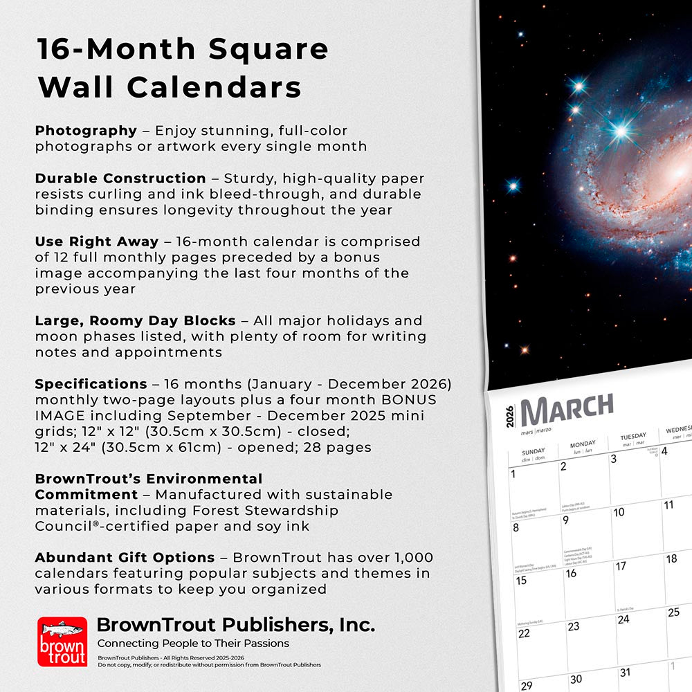 Hubble Space Telescope | 2026 12 x 24 Inch (Hanging) Monthly Square Wall Calendar | Foil Stamped Cover