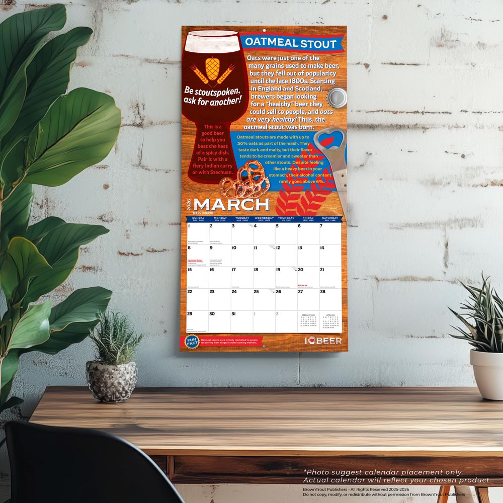 I Love Beer | 2026 12 x 24 Inch (Hanging) Monthly Square Wall Calendar