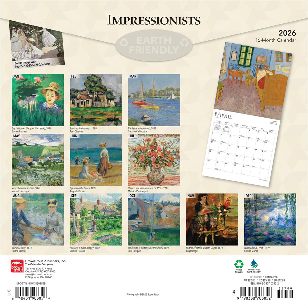 Impressionists | 2026 12 x 24 Inch (Hanging) Monthly Square Wall Calendar
